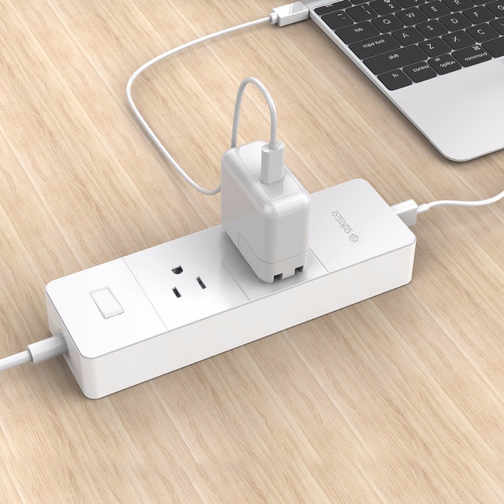 Orico Power Strip - 2 AC Outlets + 4 USB Ports - 1.5m Cable - Surge Protector - White ABS