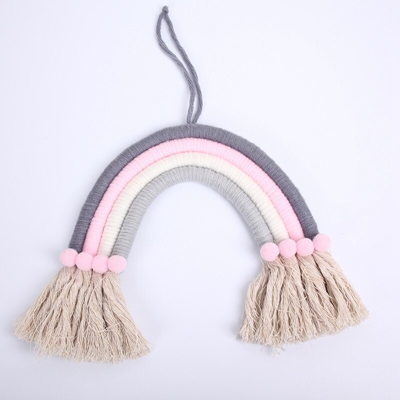 Nordic Style Rainbow Tapestry Macrame Wall Hanging Ornaments Handmade Wall Tapestry Nursery Kids Baby Crib Bedroom Decor: 22-4