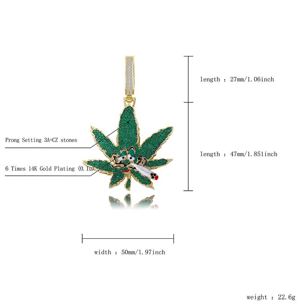 TOPGRILLZ Green Maple Leaf Anhänger Eis Aus Zirkonia Anhänger Bling CZ Charme Hip-hop Schmuck