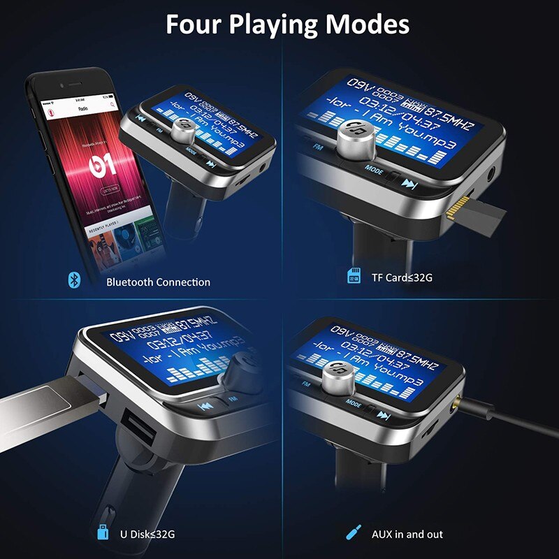 Transmetteur FM de voiture créative avec télécommande 1.8 "LCD Bluetooth lecteur MP3 double USB chargeur de voiture modulateur FM mains libres