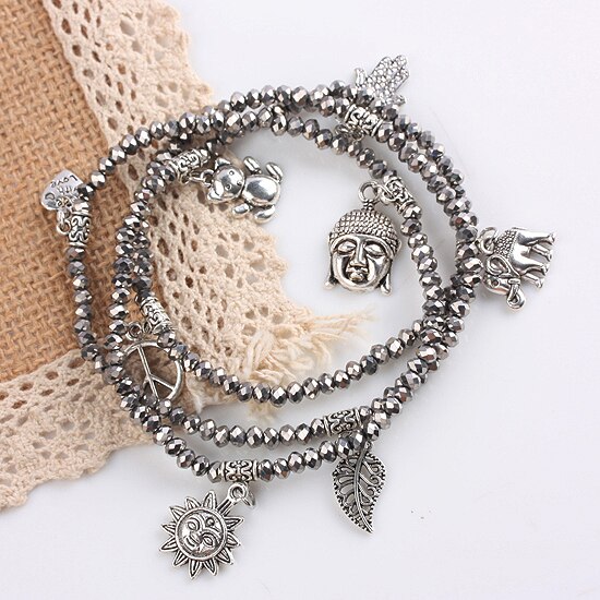 Vintage Kristallen Glazen Hart Zon Olifant Hanger Bedels Voor Armband Elastische Wrap Armband Vrouwen Sieraden Meisjes Mode: Style 4