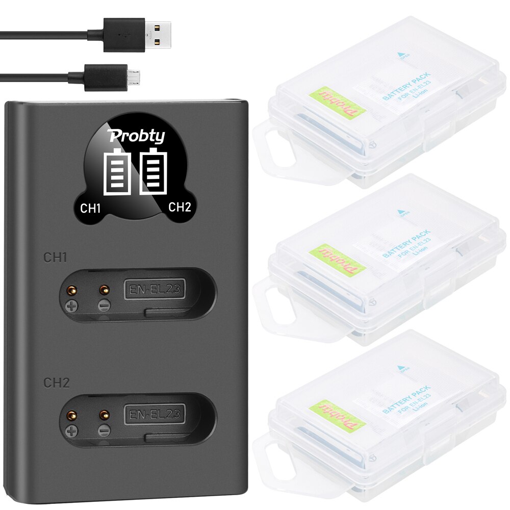 Batterie EN-EL23 ou double chargeur pour Nikon Coolpix B700 P600 P610s P900s S810c: 3BatteryWithCharger