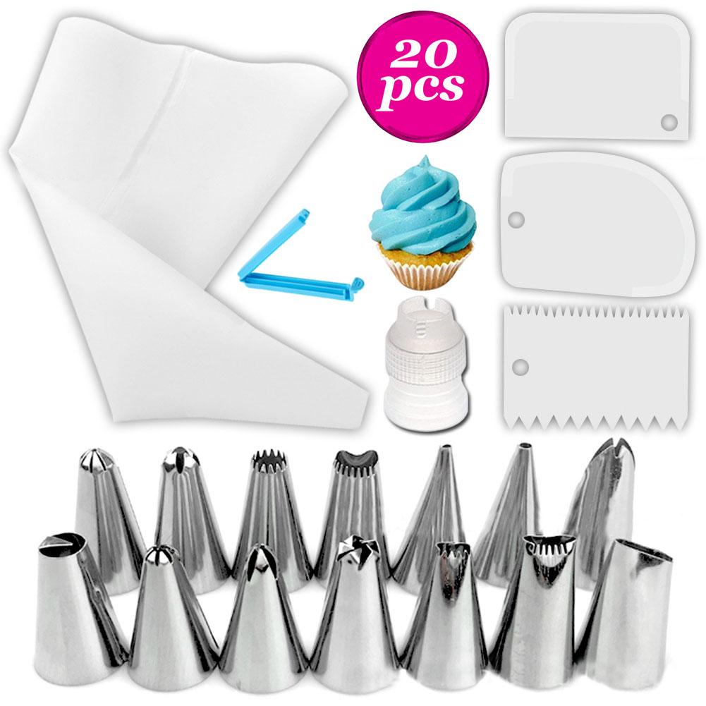 Juego de 20 unidades de boquillas para manga pastelera, bolso de hojaldre de silicona, Kit de herramientas de decoración de tartas, accesorios de cocina reutilizables para manga pastelera DIY: D