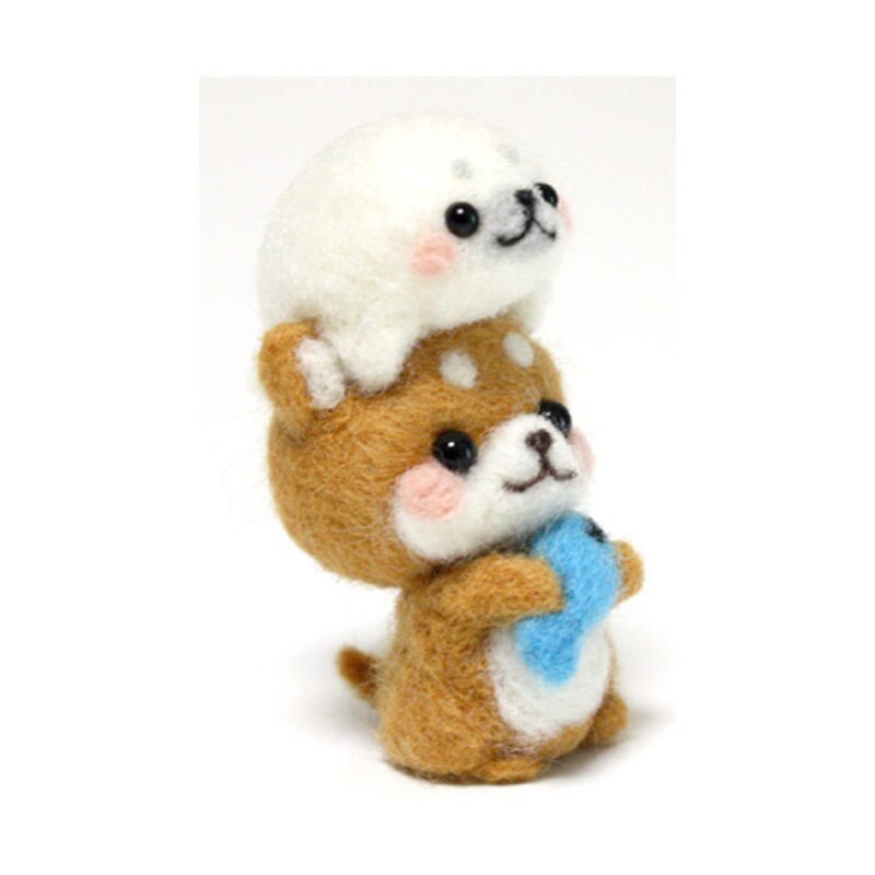 1 ensemble de laine pour feutre à l'aiguille panda, chats, chiens, lapin, cerf, lion, timbres, ensemble Shiba Inu animaux: Ardoisé