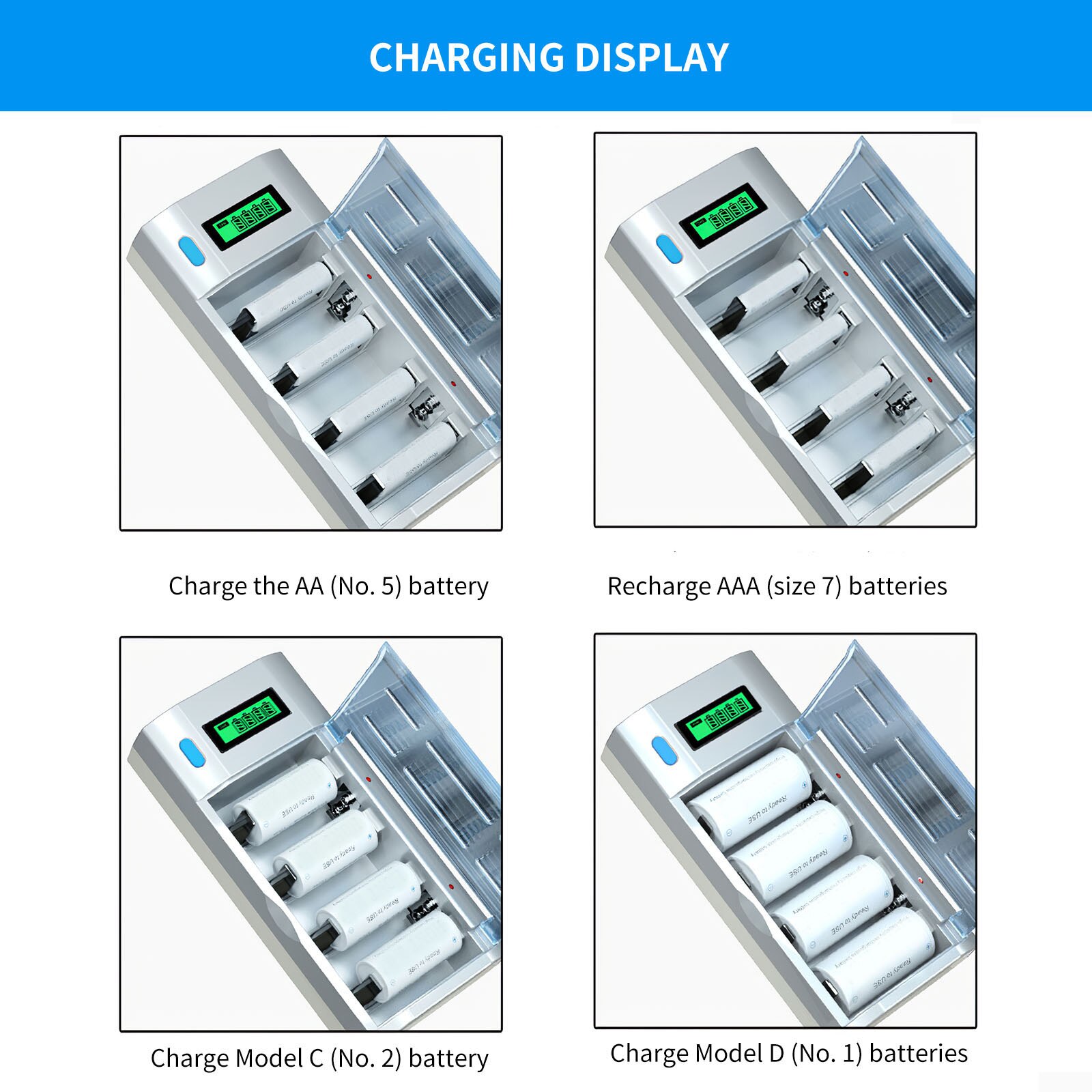 Multi-Function Battery Charger with Digital Screen Fast Charging Lithium Li-liion Battery Charger For Home Vehicle