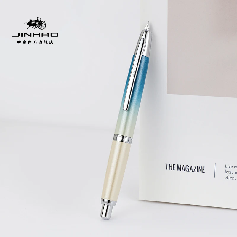 JINHAO 10 métal perle bleu presse stylo plume motif EF F plume écriture stylos à encre fournitures de bureau scolaire stylos