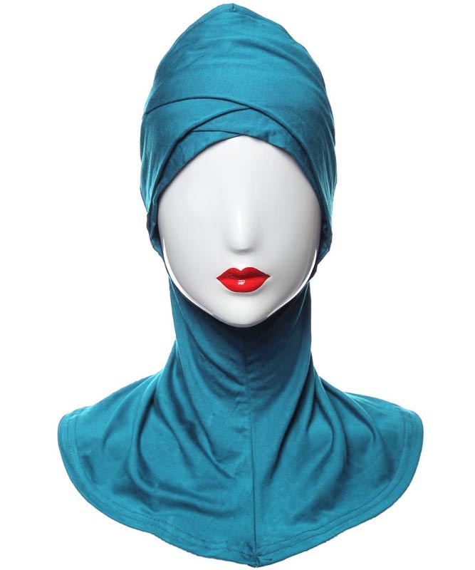 1 fuld cover indre kors hijab kasketter muslimsk turban hat kvinder islamisk undertørklæde hætte solid modal hals hoved under hijab cagoule: Påfuglblå