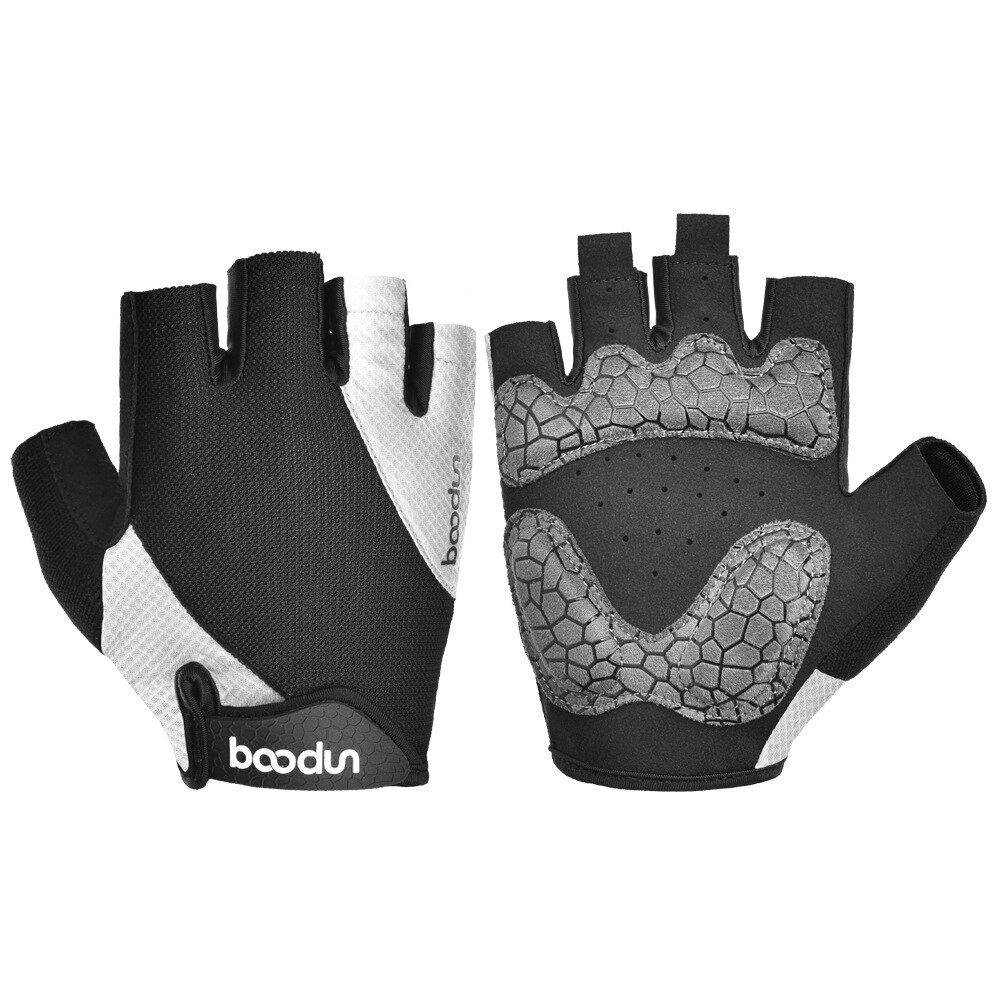 BOODUN Summer Men Women Cycling Gloves Half Finger Gym MTB Hand Gloves GEL Breathable Pad Road Mountain Bike Bicycle Glove: White / XL