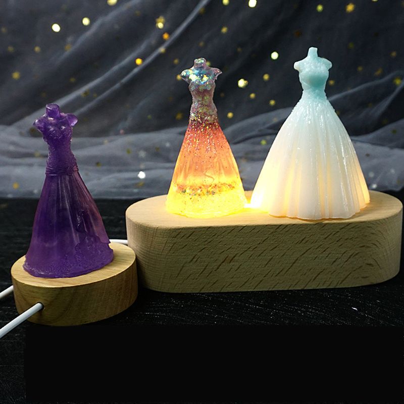 Handmade Resin Art Wood LED Light Dispaly Base Crystal Glass Resin Art Ornament Wooden Night Lighted Base Stand Crafts