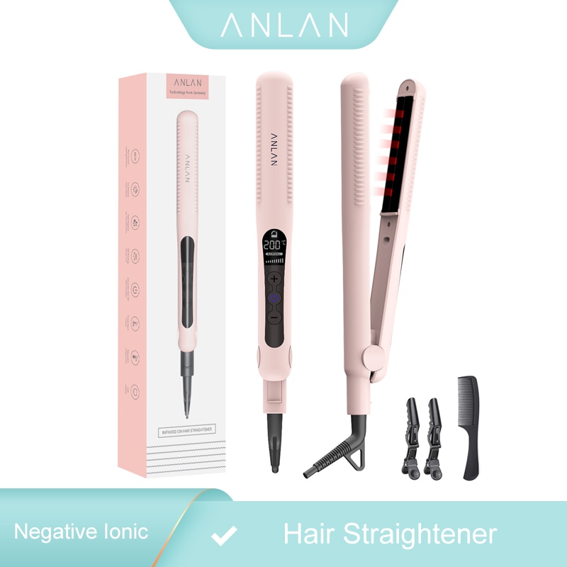 Plancha de pelo infrarroja, plancha de pelo iónico negativo, plancha plana de cerámica, plancha alisadora de pelo rápido ANLAN