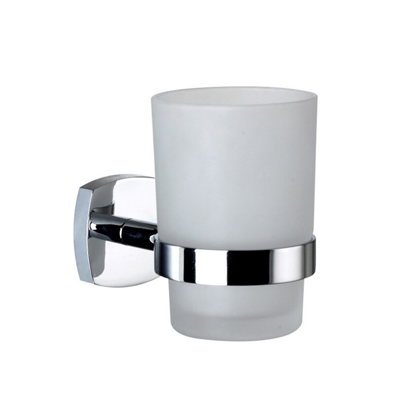 JUSHFO SUS 304 in Acciaio Inox Spazzolino Spazzolino Da Denti Supporto di Tazza con La Tazza di Vetro Fissato Al Muro Bagno Singola Tazza Cremagliera Accessori per il Bagno