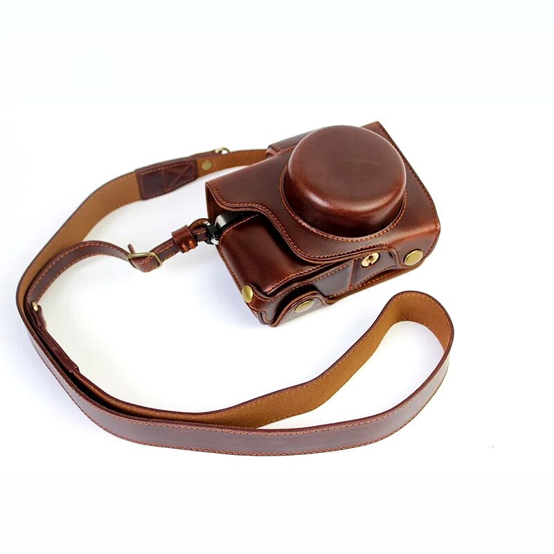 Housse de luxe en cuir pour Olympus OM-D OMD EM10 II EM10 Mark II (objectif 14-42mm) avec sac d'appareil photo à ouverture de batterie: Coffee