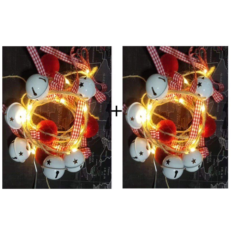 2 pakke julekrans med lys 2m 20 led batteri strømsnor lys juletræ taksigelse boligdekoration fyrremajs guirlande: 2 pakke klokkeguirlande