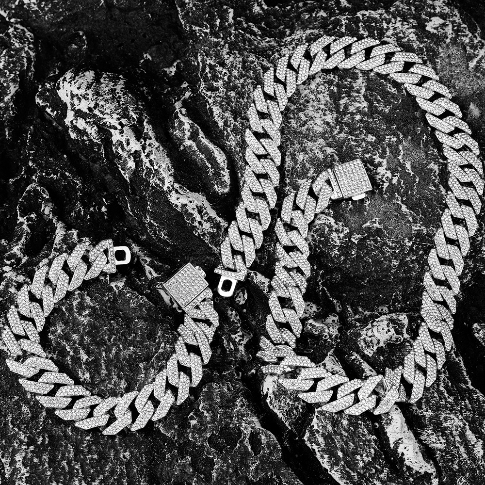 Reloj de cadena cubana de 16MM para hombre, Hip Hop, 3 uds., Miami, diamantes de imitación pavimentados, rapero, collar cubano, traje, reloj + pulsera, joyería: 45 cm / Color amarillo dorado claro