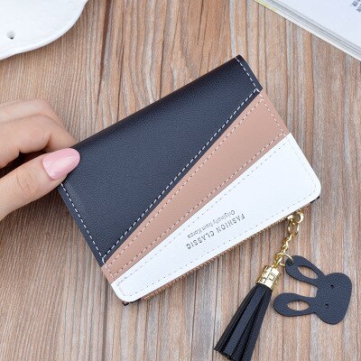 Geometria retalhos borla carteira feminina zíper curto grande capacidade moeda bolsa casual breve titular do cartão bolso moda saco de embreagem: 3