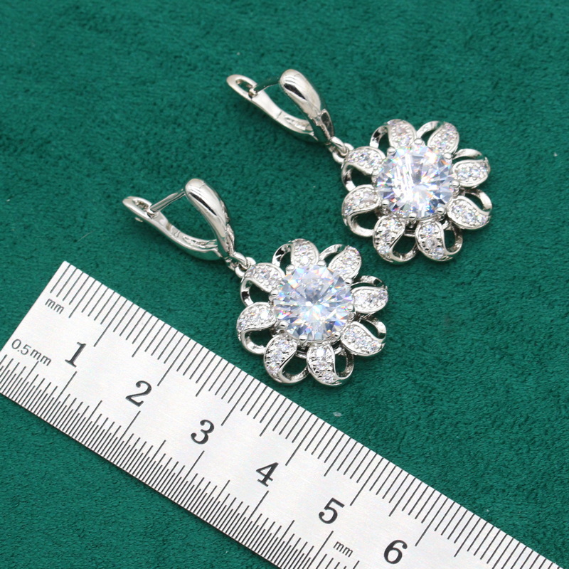 Klassische Weiß Topas 925 Silber Schmuck einstellen für Frauen Armbinde Ohrringe Ring Halskette Anhänger Hochzeit Geburtstag