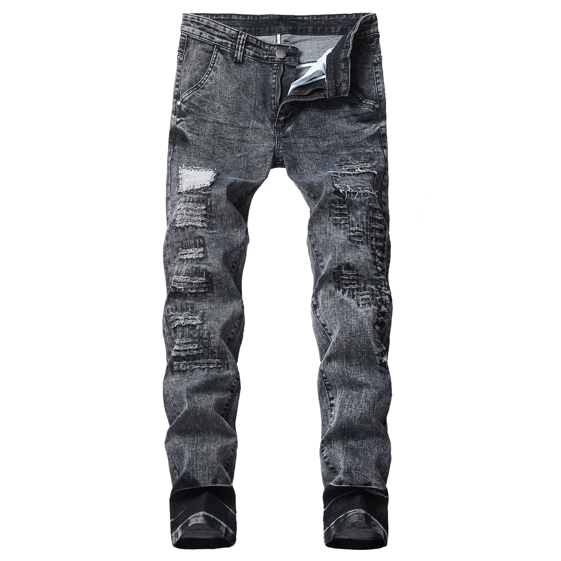 Men's Wear Hole & PATCH Elasticity jeans youth Coarse Cloth Casual Cowboy Trousers