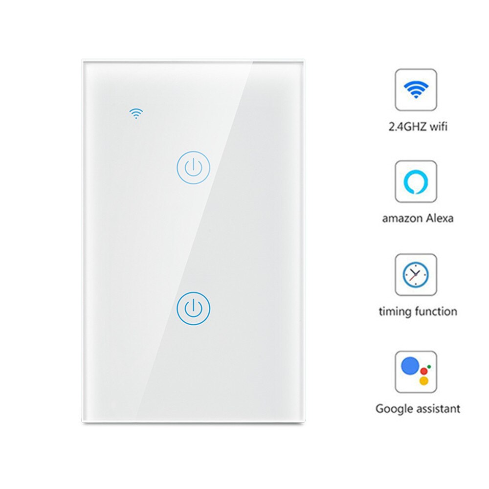 Smart Touch Switch Panel Wall interruptor 1/2/3 Gang wifi light switch US/EU Standard Work with Alexa Google Home: US 2 Gang