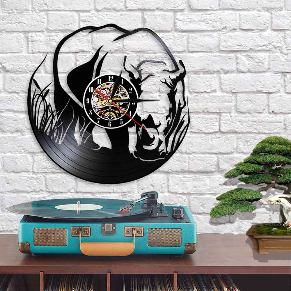 Vinyl Record Wandklok Creatieve Cd Vinyl Neushoorn Safari Nursery Decor 3D Opknoping Afrikaanse Wildlife Jungle Dier