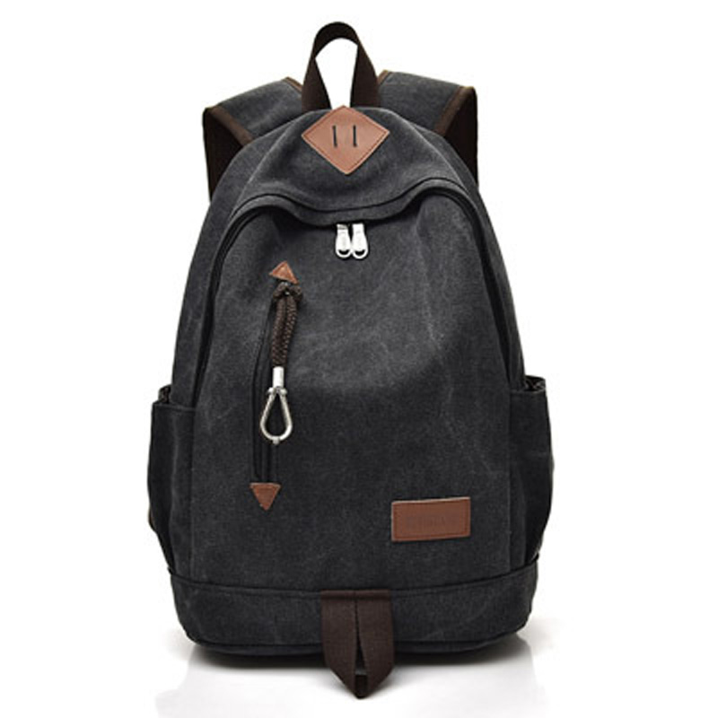 Men Canvas Backpack Teenage Boys School Bag Laptop Backpacks Students Casual Travel Rucksack Large Book Bags Brown Black XA1916C: Black