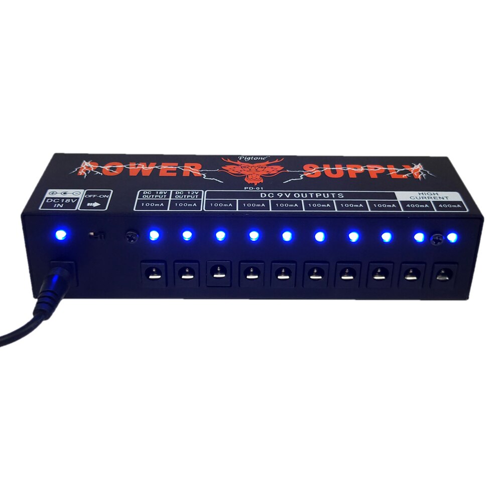 Pigtone PD-01 Power Supply 10 Lsolated Outputs 9V 12V 18V for Guitar Effects Pedal