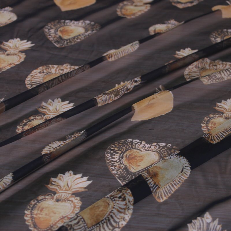100X145cm le sacré coeur noir mince tissu en mousseline de soie pour femme été longues robes Blouse couture bricolage