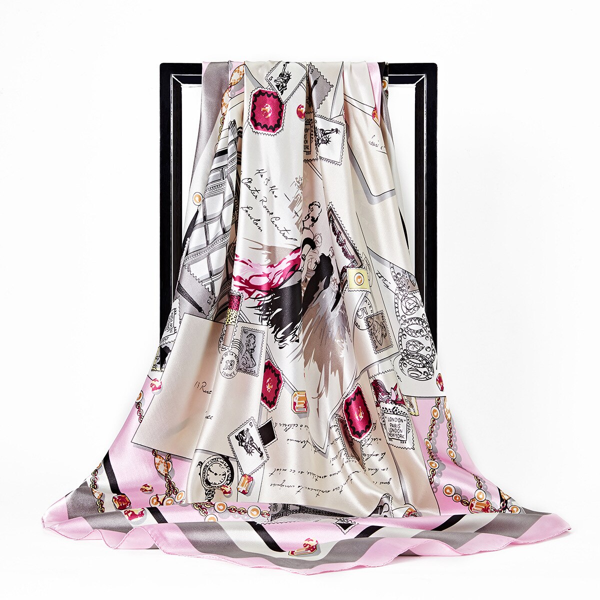 Women's Ladies Square Satin Scarf Head Neck Shawl Wrap Scarves Silk Printed Neckerchief Pashmina