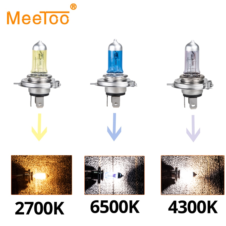 1 pc meetoo  h7 h4 halogenlampor för bilstrålkastare lampa halogen  h4 h7 55w 100w 12v 2700k 4300k 6500k kvartsglaslampor för bilar
