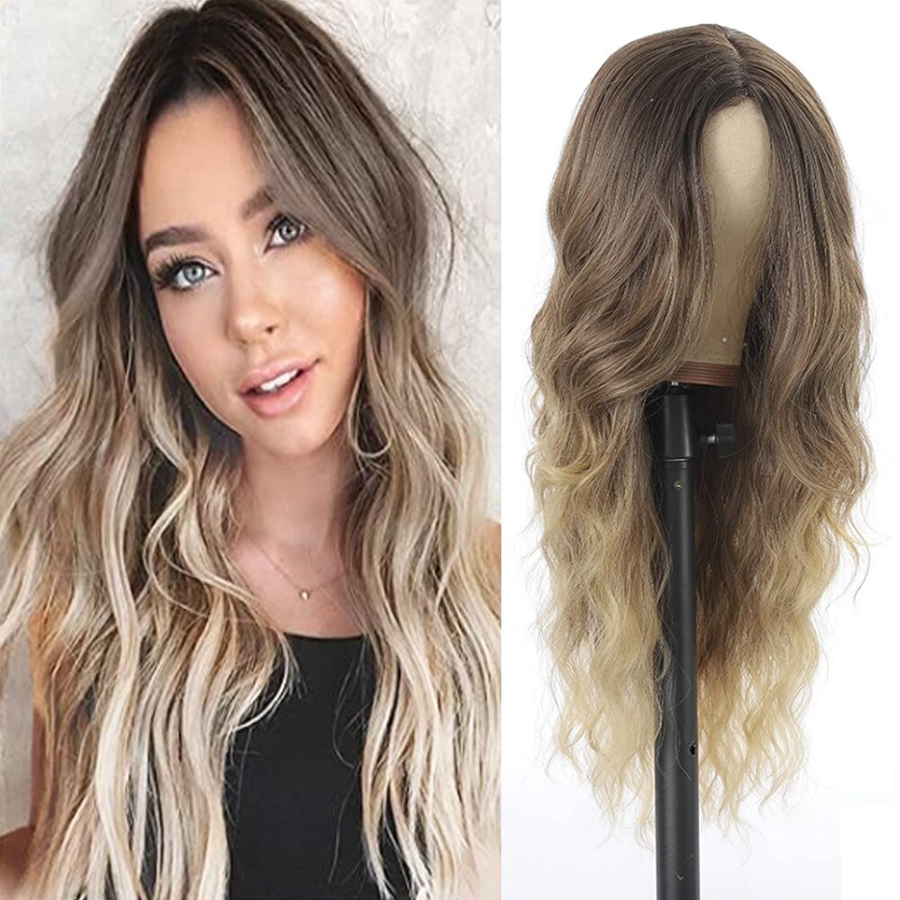 Ombre Body Wave Synthetic Lace Front Wig For Women 13X4X1 HD Transparent Lace Long Wavy Synthetic Hair Wig For Daily Party