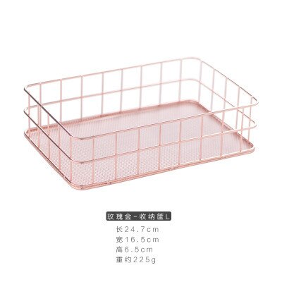 Nordic Makeup Organizer Basket Eyeliner Brush Set Storage Cup Rose Gold Iron Art Dressing Table Makeup Cosmetic Organizer Box: L basket / Gold