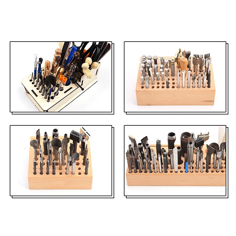 24/46/68/76/98 Holes Wooden Leathercraft Rack Stand DIY Carving Punching Tools Holder Organizer Storing Leather Tool Storage Box