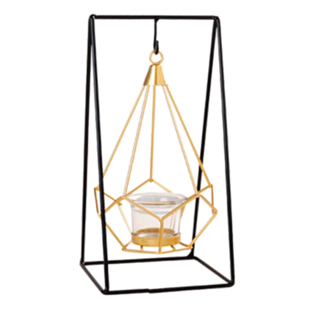 Nordic Stijl Ijzer Geometrische Kandelaars Glas Theelichthouder Thuis Versieren Metal Ambachten Wedding Party Decoratie: Swing Shape