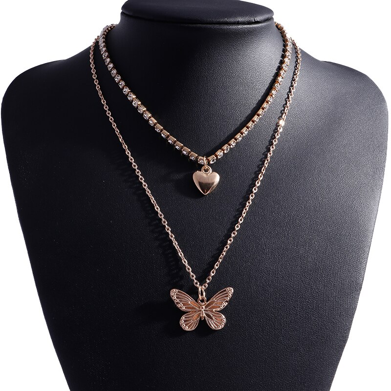 Luxuriöse Kristall Multilayer Schmetterling Halsketten für Frauen Nette Perle Choker Halsketten Anhänger Mädchen Schmuck Geburtstag: Style 11