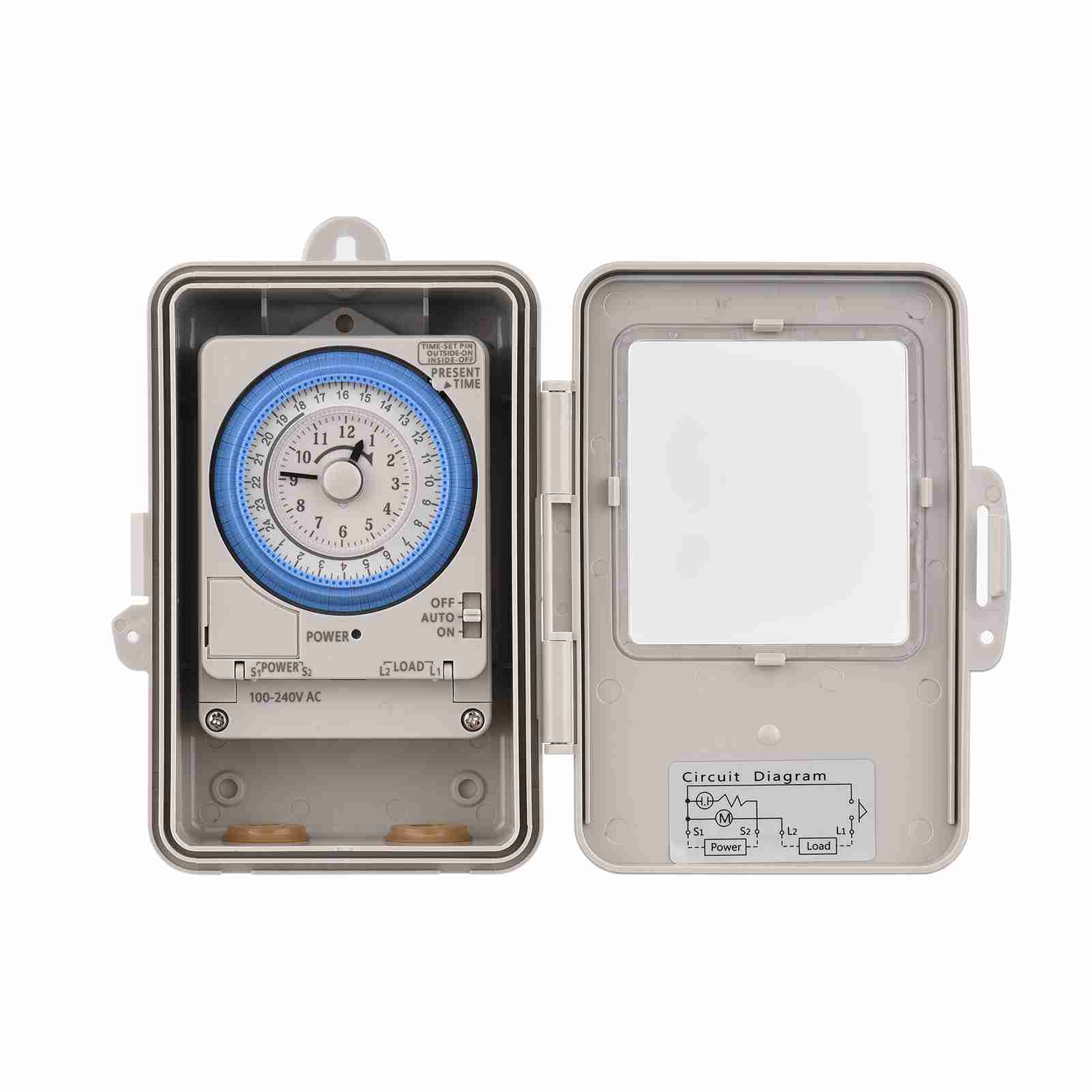 Mechanical 24 Hours Timer Switch IP53 Programmable Electrical Timer Switch Box AC 100-240V 15 Minutes Interval 96 Times ON/ OFF