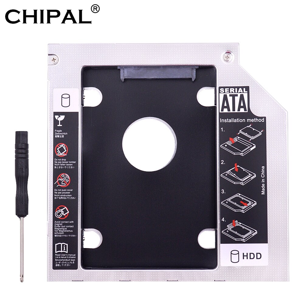 CHIPAL Universal Aluminum 2nd HDD Caddy 9.5mm for 2.5 Inch 2TB SATA 3.0 SSD Case Hard Disk Drive Bay for Notebook DVD CD ROM