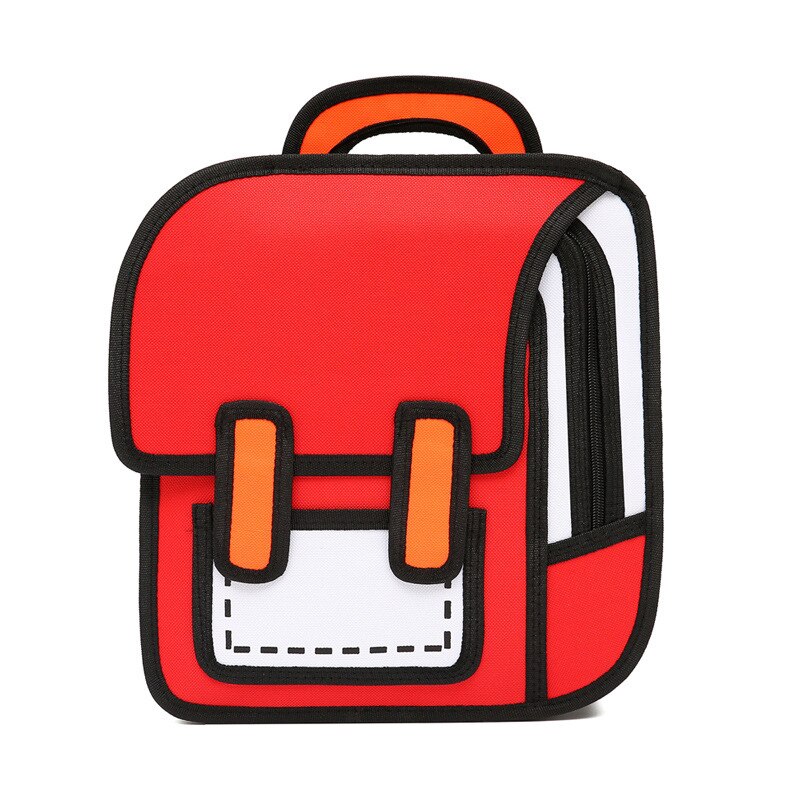 2D Drawing Cartoon Back Bag Comic Women Backpacks Brand Girl School Bags Kindergarten Backpack Kids Bookbags: Red / S