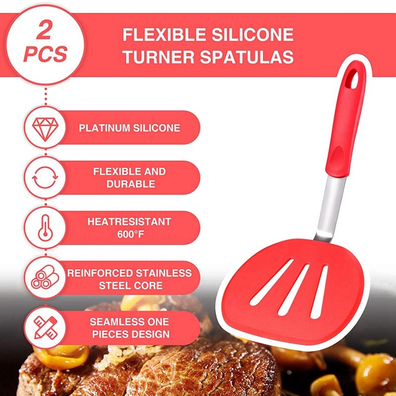 2 Pieces Silicone Turners,Flexible Pancake Turner,Wide Round Kitchen Flipper Spatula,for Eggs Pancakes Burgers Steaks