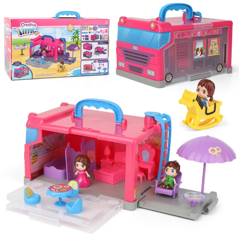 20PCS Kinder Spielen Haus Lagerung Haus Reise Bus Portable Storage Box Mädchen Spielzeug
