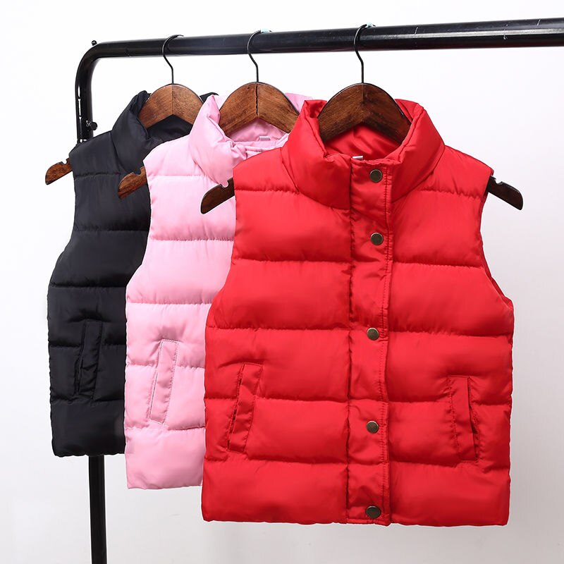Baby drenge piger dunvest vinter tykkere varm vest høj krave småbørn afslappet toppe tøj solide børn outwear veste 3-8t