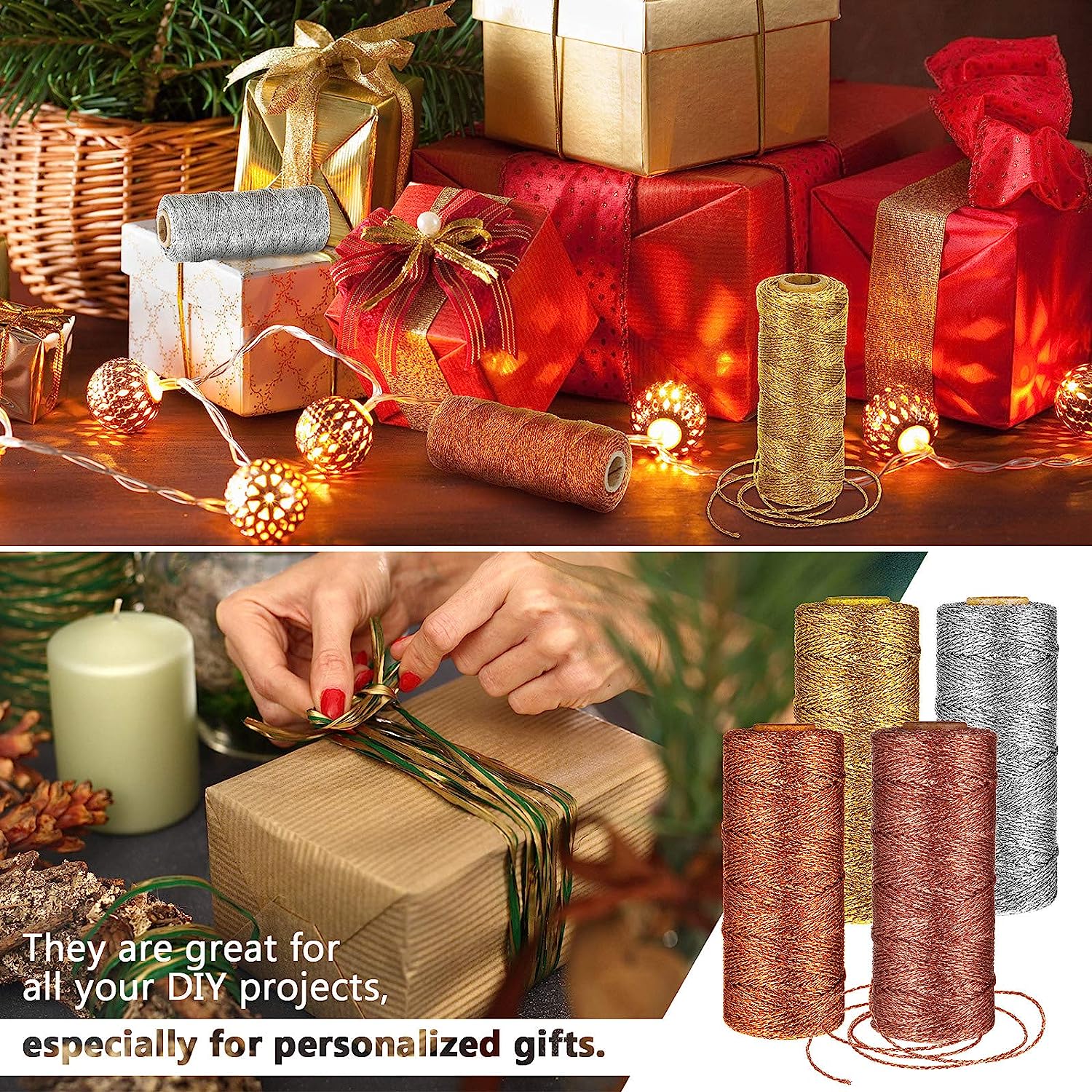 100 m/Roll 1.5mm Goud Zilver Macrame Koord Touw Touw Verpakking Touw Ornament String Voor DIY Bruiloft kerstcadeau Decor