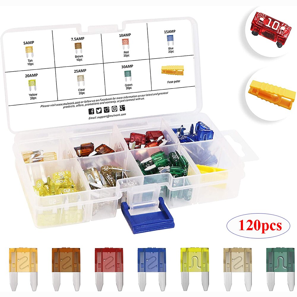 Car Fuses Assortment Kit - Assorted Auto Mini-Car-Truck-Blade-Fuses Set - Fast Blow Glass Fuses ,Circuit Tester Fuse Puller: 120pcs
