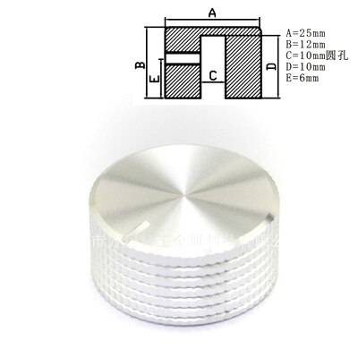 Perilla de potenciómetro de aluminio de alta gama sólida mecanizada, interruptor de volumen de agujero de eje de 6,4mm, 8mm y 10mm, perillas de codificador giratorio, 1 ud.: 25x12x10mm