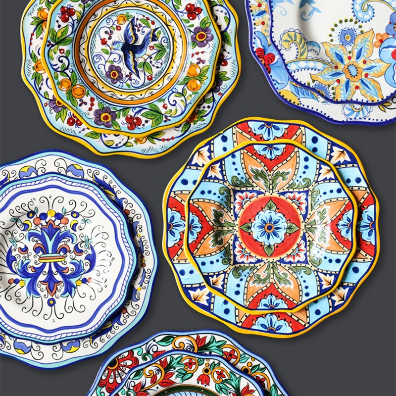 Vajilla de cerámica de estilo étnico, decoración Bohemia para el hogar, postre europeo Irregular, platos de fruta, ensaladas grandes, carne, navidad