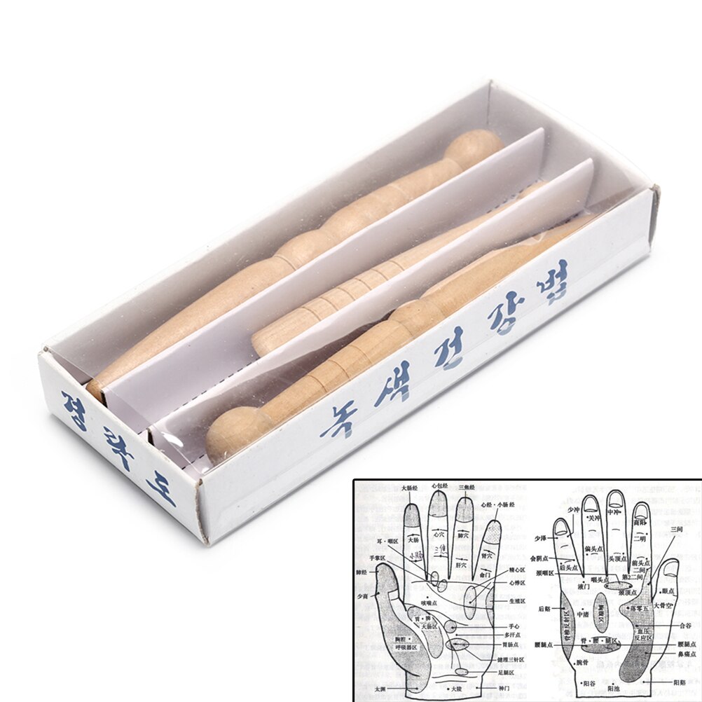 3Pcs Originele Houten Acupunctuur Voetreflexologie Massager Voet Body Massage Stick Verlichten Spierpijn Ontspannen Tool