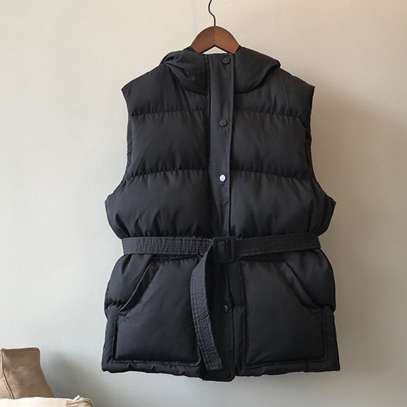 AZYT Winter Mit Kapuze Ärmellose Jacke Frauen Winddicht Warme Unten Baumwolle Frauen Weste Mantel lässig Verdicken Weste Mit Gürtel