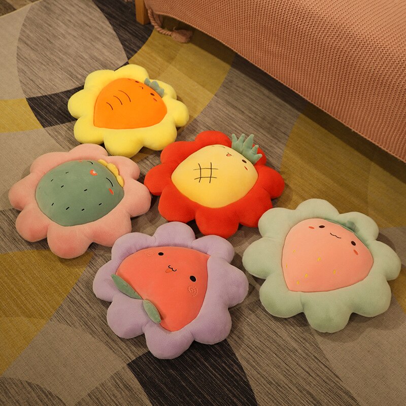 Flower Plush Cushions Strawberry Peach Pineapple Cactus Carrot Plushie Pillows Fruit Decor for Living Room Bedroom Tatami Floor