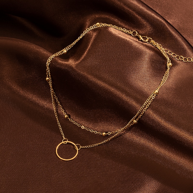 Nowy choker naszyjnik kobiety dwuwarstwowy okrągłe naszyjniki złoty kolorowy naszyjnik Chocker szyi modny zestaw górnik femme kołnierz ras du cou