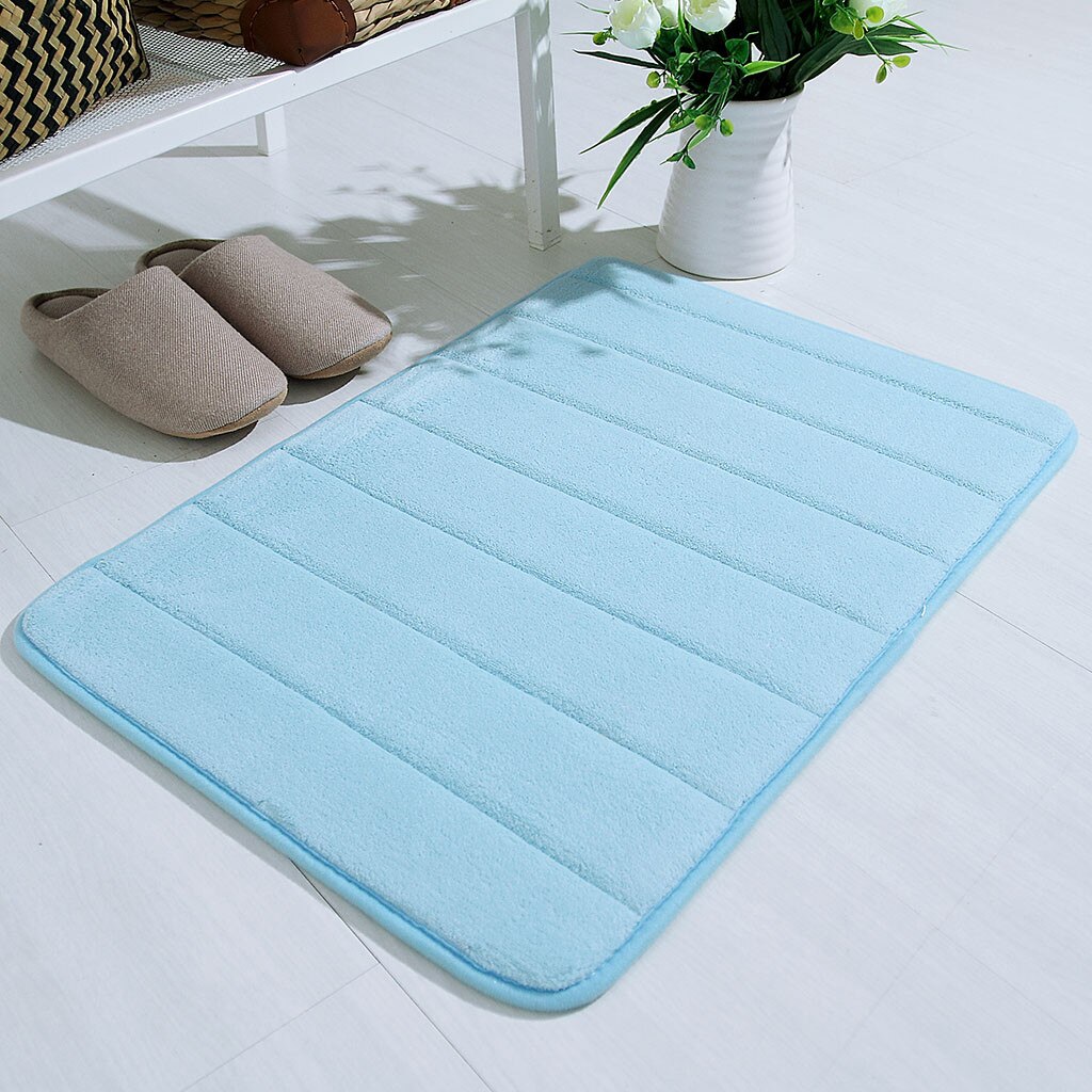Badmat Badkamer Antislip Tapijt Absorberende Soft Memory Foam Mat Bad Badkamer Slaapkamer Vloer Douche Rug Decor Coral Fleece matten: Light blue