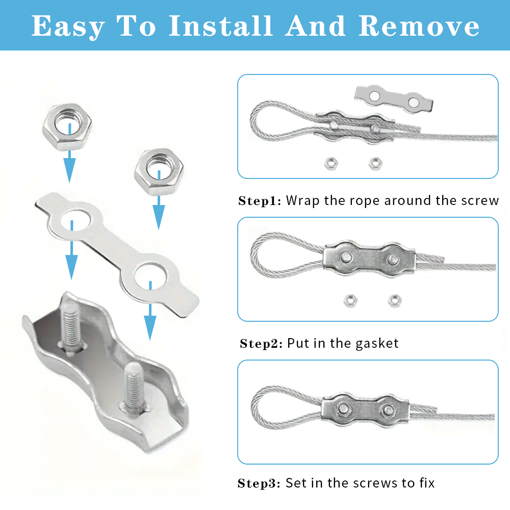 5/10 Uds M2-M8 Clip de perno de doble poste de acero inoxidable abrazadera de Cable de cuerda de alambre pinza de cuerda agarre Simple sujetador de Cable DIY