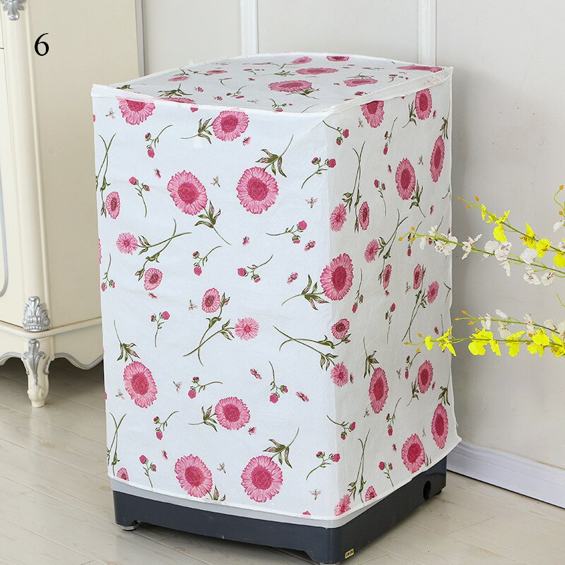 Thicken PEVA Washing Machine Cover Floral Plaid Print Sunscreen Dust Proof Cover Waterproof Case for Automatic Washing Machine: 6